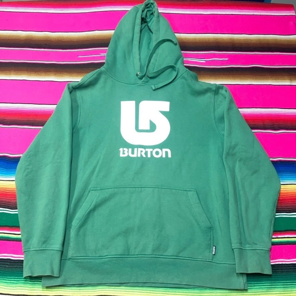 VTG Burton‎ Snowboards Hoodie Men's Medium Green Big Logo Pullover Sweater Y2K